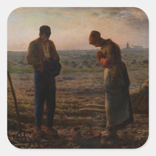 Jean-Francois Millet - De Angelus Vierkante Sticker (Voorkant)