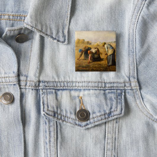 Jean-Francois Millet - De Gleaners Vierkante Button 5,1 Cm (In situ)