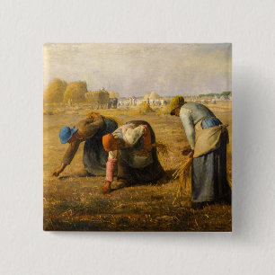 Jean-Francois Millet - De Gleaners Vierkante Button 5,1 Cm