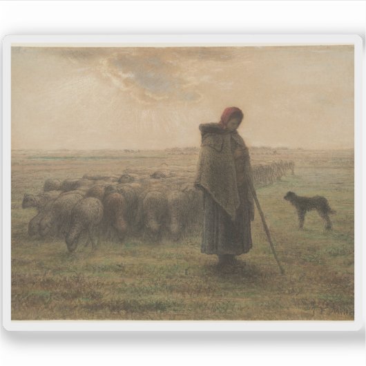 Jean-François Millet - Herderin en haar kudde Sticker (Voorkant)