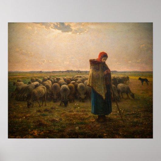 Jean-Francois Millet - Herderin en kudde 1863 Poster (Voorkant)