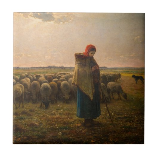Jean-Francois Millet - Herderin en kudde 1863 Tegeltje (Voorkant)
