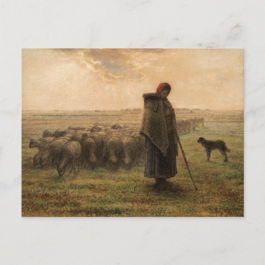 Jean-Francois Millet - Herderin en kudde 1865 Briefkaart (Voorkant)