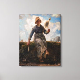 Jean-Francois Millet - Het Spinnende Meisje Canvas Afdruk