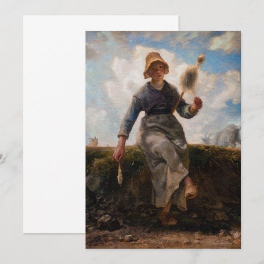 Jean-Francois Millet - Het Spinner Girl Bedankkaart (Voorkant / Achterkant)