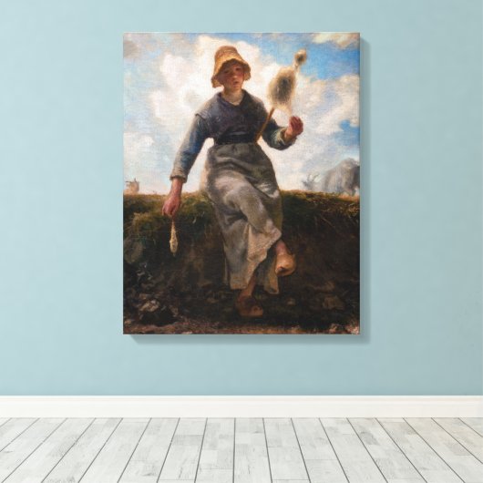 Jean-Francois Millet - Het Spinner Girl Canvas Afdruk (Insitu (Houten vloer))