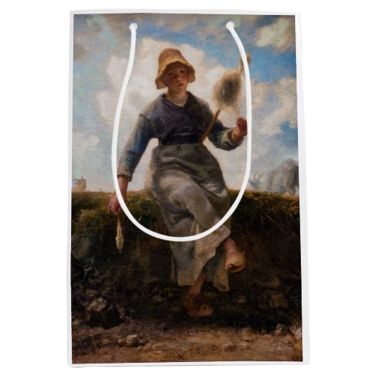 Jean-Francois Millet - Het Spinner Girl Medium Cadeauzakje (Voorkant)