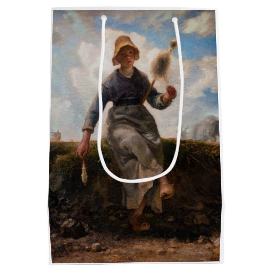Jean-Francois Millet - Het Spinner Girl Medium Cadeauzakje (Achterkant)