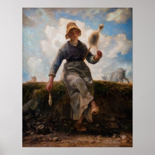 Jean-Francois Millet - Het Spinner Girl Poster (Voorkant)