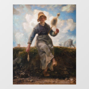 Jean-Francois Millet - Het Spinner Girl Raamsticker