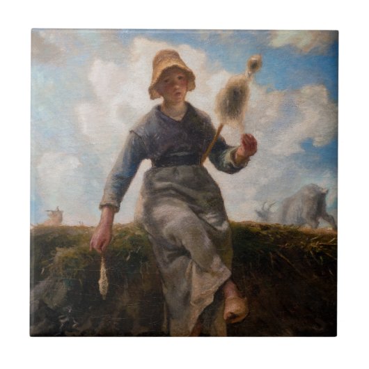Jean-Francois Millet - Het Spinner Girl Tegeltje (Voorkant)