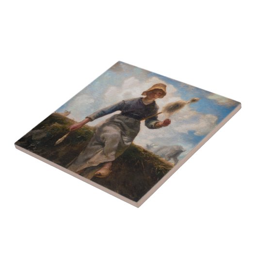 Jean-Francois Millet - Het Spinner Girl Tegeltje (Zijkant)