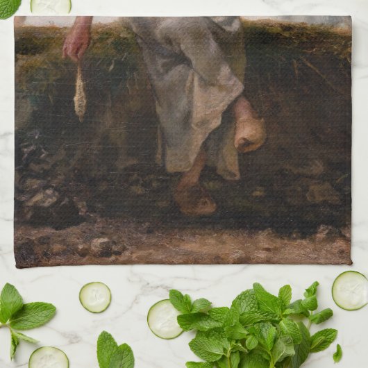 Jean-Francois Millet - Het Spinner Girl Theedoek (Gevouwen)