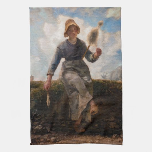 Jean-Francois Millet - Het Spinner Girl Theedoek (Verticaal)