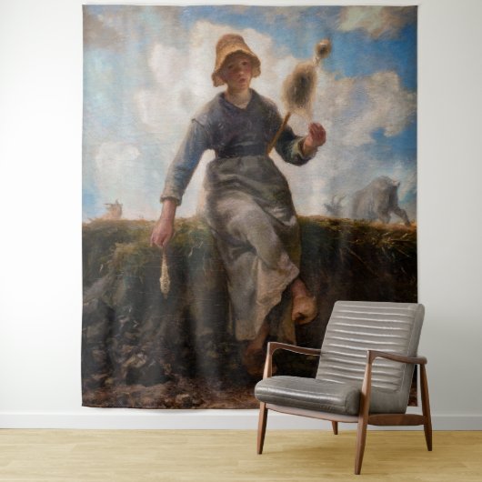 Jean-Francois Millet - Het Spinner Girl Wandkleed (In situ)