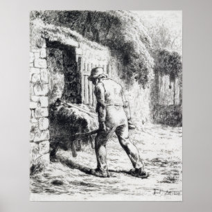 Jean-François Millet Man met een Wheelbarrow Poster