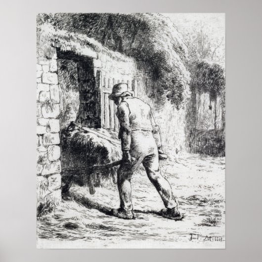 Jean-François Millet Man met een Wheelbarrow Poster (Voorkant)