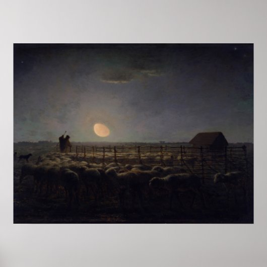 Jean-Francois Millet - Sheepfold, Moonlight 1860 Poster (Voorkant)