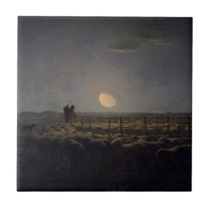Jean-Francois Millet - Sheepfold, Moonlight 1860 Tegeltje