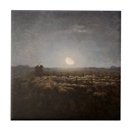 Jean-Francois Millet - Sheepfold, Moonlight 1872 Tegeltje (Voorkant)