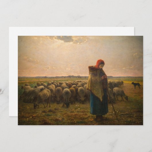 Jean-Francois Millet - Shepherdess and Flock 1863 Bedankkaart (Voorkant / Achterkant)