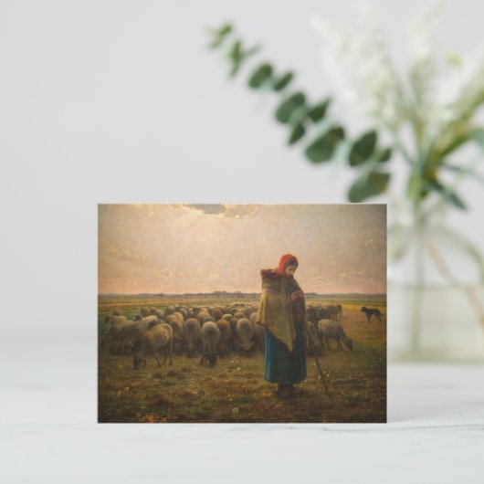 Jean-Francois Millet - Shepherdess and Flock 1863 Briefkaart (Staand voorkant)
