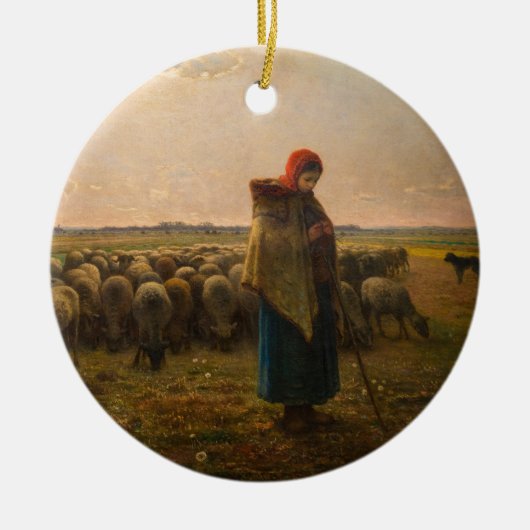 Jean-Francois Millet - Shepherdess and Flock 1863 Keramisch Ornament (Voorkant)