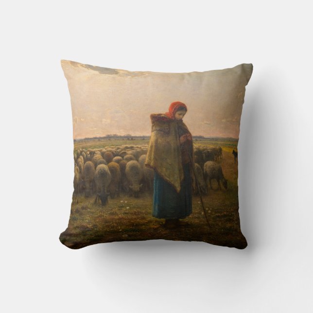 Jean-Francois Millet - Shepherdess and Flock 1863 Kussen (Voorkant)