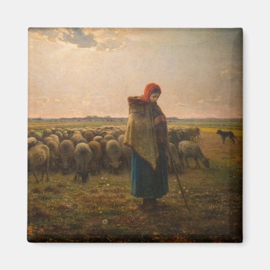 Jean-Francois Millet - Shepherdess and Flock 1863 Magneet (Voorkant)