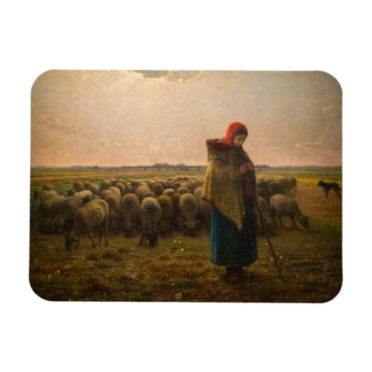 Jean-Francois Millet - Shepherdess and Flock 1863 Magneet (Horizontaal)