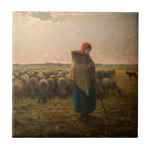 Jean-Francois Millet - Shepherdess and Flock 1863 Tegeltje