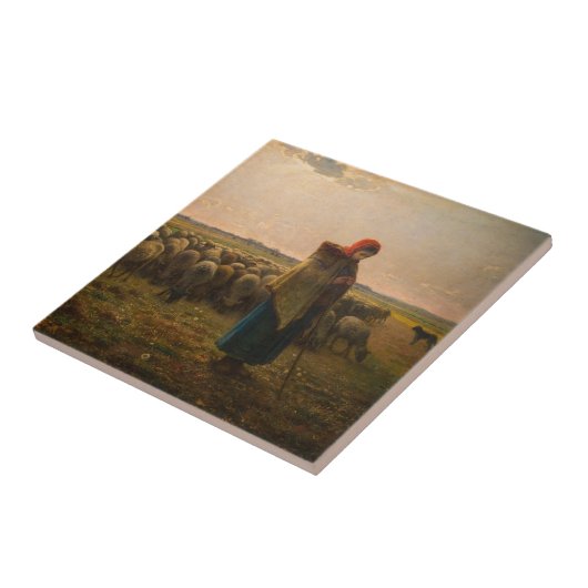 Jean-Francois Millet - Shepherdess and Flock 1863 Tegeltje (Zijkant)
