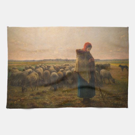 Jean-Francois Millet - Shepherdess and Flock 1863 Theedoek (Horizontaal)