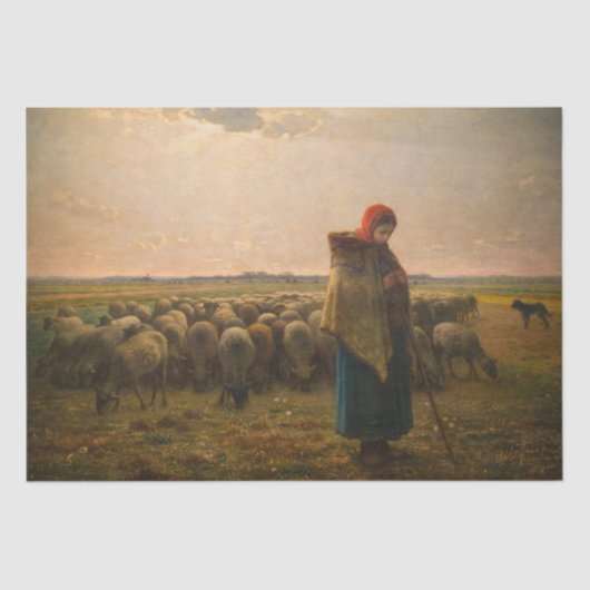 Jean-Francois Millet - Shepherdess and Flock 1863 Tissuepapier (Voorkant)