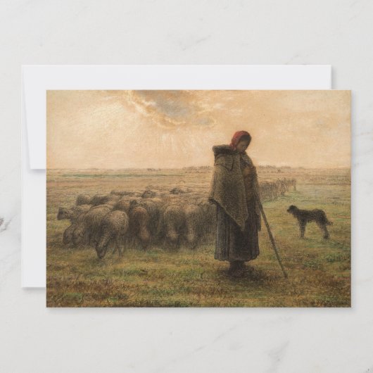 Jean-Francois Millet - Shepherdess and Flock 1865 Bedankkaart (Voorkant)
