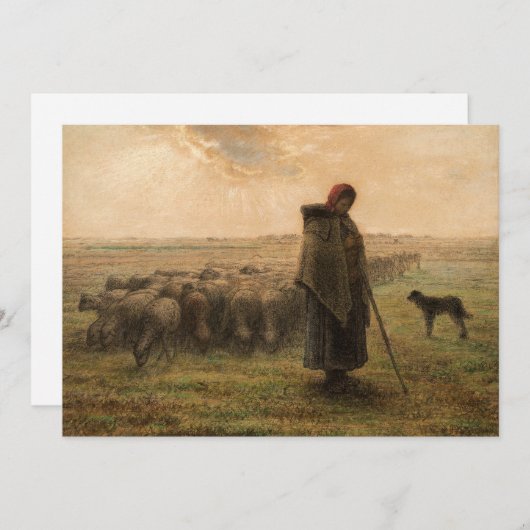 Jean-Francois Millet - Shepherdess and Flock 1865 Bedankkaart (Voorkant / Achterkant)