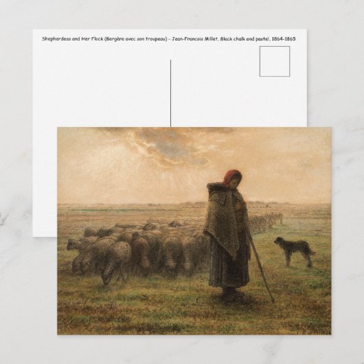 Jean-Francois Millet - Shepherdess and Flock 1865 Briefkaart (Voorkant / Achterkant)