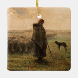 Jean-Francois Millet - Shepherdess and Flock 1865 Keramisch Ornament