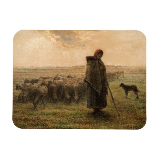 Jean-Francois Millet - Shepherdess and Flock 1865 Magneet (Horizontaal)