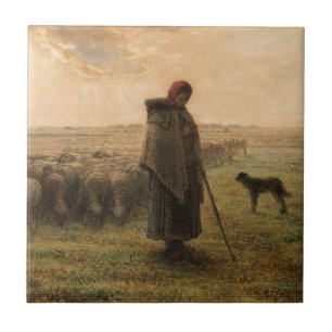 Jean-Francois Millet - Shepherdess and Flock 1865 Tegeltje