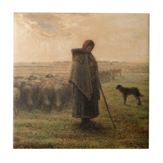 Jean-Francois Millet - Shepherdess and Flock 1865 Tegeltje (Voorkant)