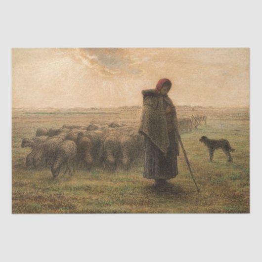 Jean-Francois Millet - Shepherdess and Flock 1865 Tissuepapier (Voorkant)