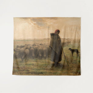 Jean-Francois Millet - Shepherdess and Flock 1865 Wandkleed