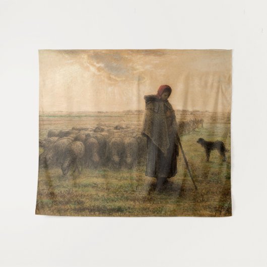 Jean-Francois Millet - Shepherdess and Flock 1865 Wandkleed (Voorkant (horizontaal))