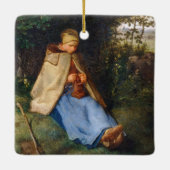 Jean-Francois Millet - The Knitter Keramisch Ornament (Achterkant)
