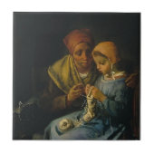 Jean-Francois Millet- The Knitting Lesson Tegeltje (Voorkant)