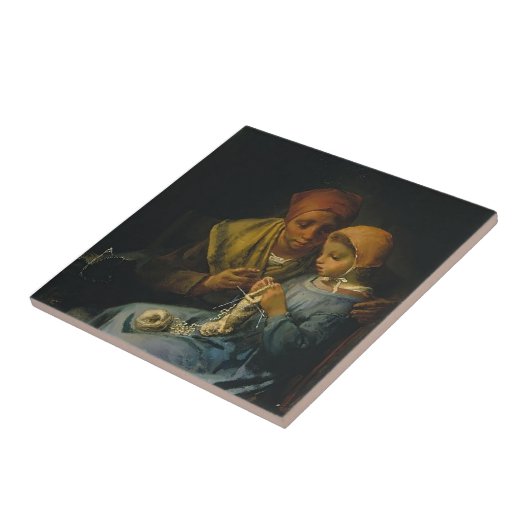 Jean-Francois Millet- The Knitting Lesson Tegeltje (Zijkant)