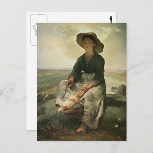 Jean-Francois Millet- The Young Shepherdess Briefkaart (Voorkant / Achterkant)