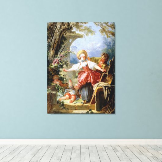 Jean-Honoré Fragonard's Blind Man Bluff Game Canvas Afdruk (Insitu (Houten vloer))