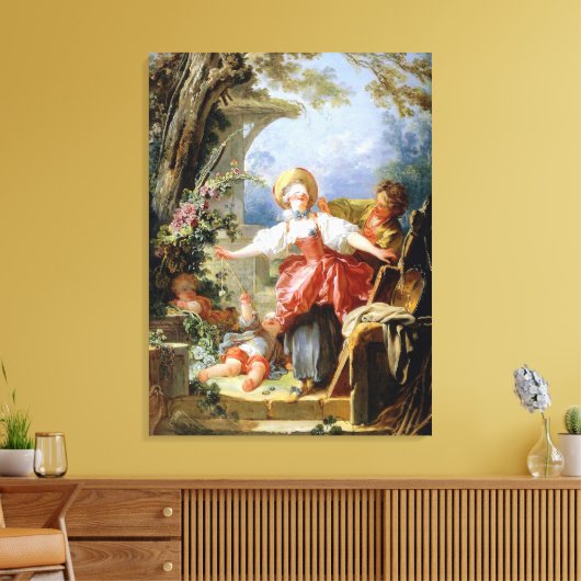 Jean-Honoré Fragonard's Blind Man Bluff Game Canvas Afdruk (Insitu (Woonkamer))